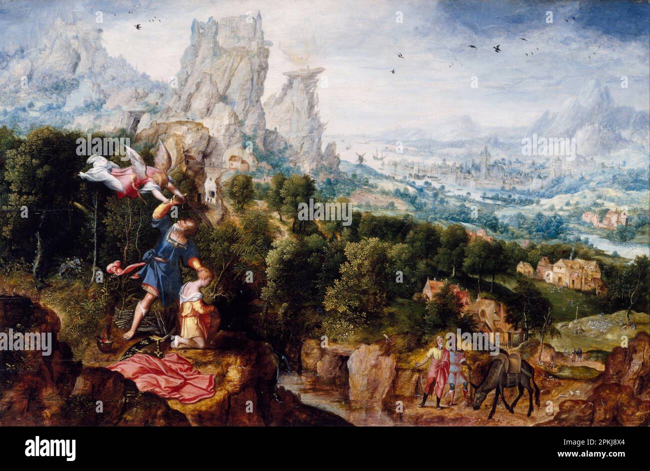 Paesaggio con l'offerta di Isaac 1535/1545 da Herri Met de Bles Foto Stock