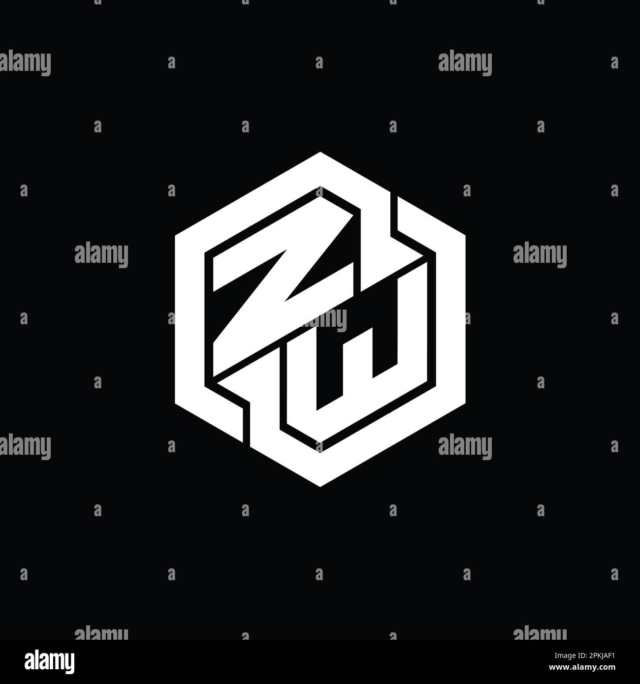 Gioco monogramma con logo ZW con modello a forma geometrica esagonale Foto Stock