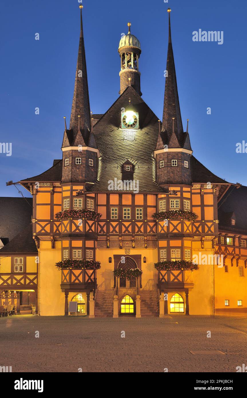 Municipio di Wernigerode, Harz Montagne, Sassonia-Anhalt, Germania Foto Stock