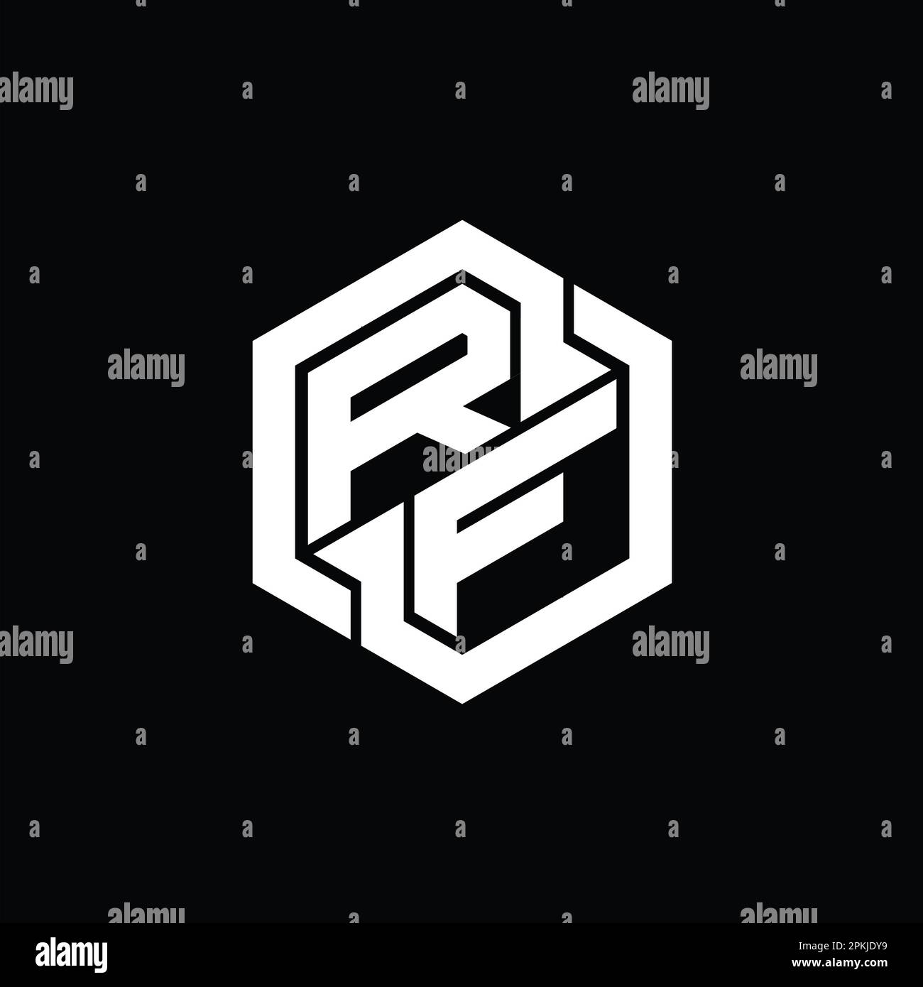 Gioco monogramma con logo RF con modello di design a forma geometrica esagonale Foto Stock