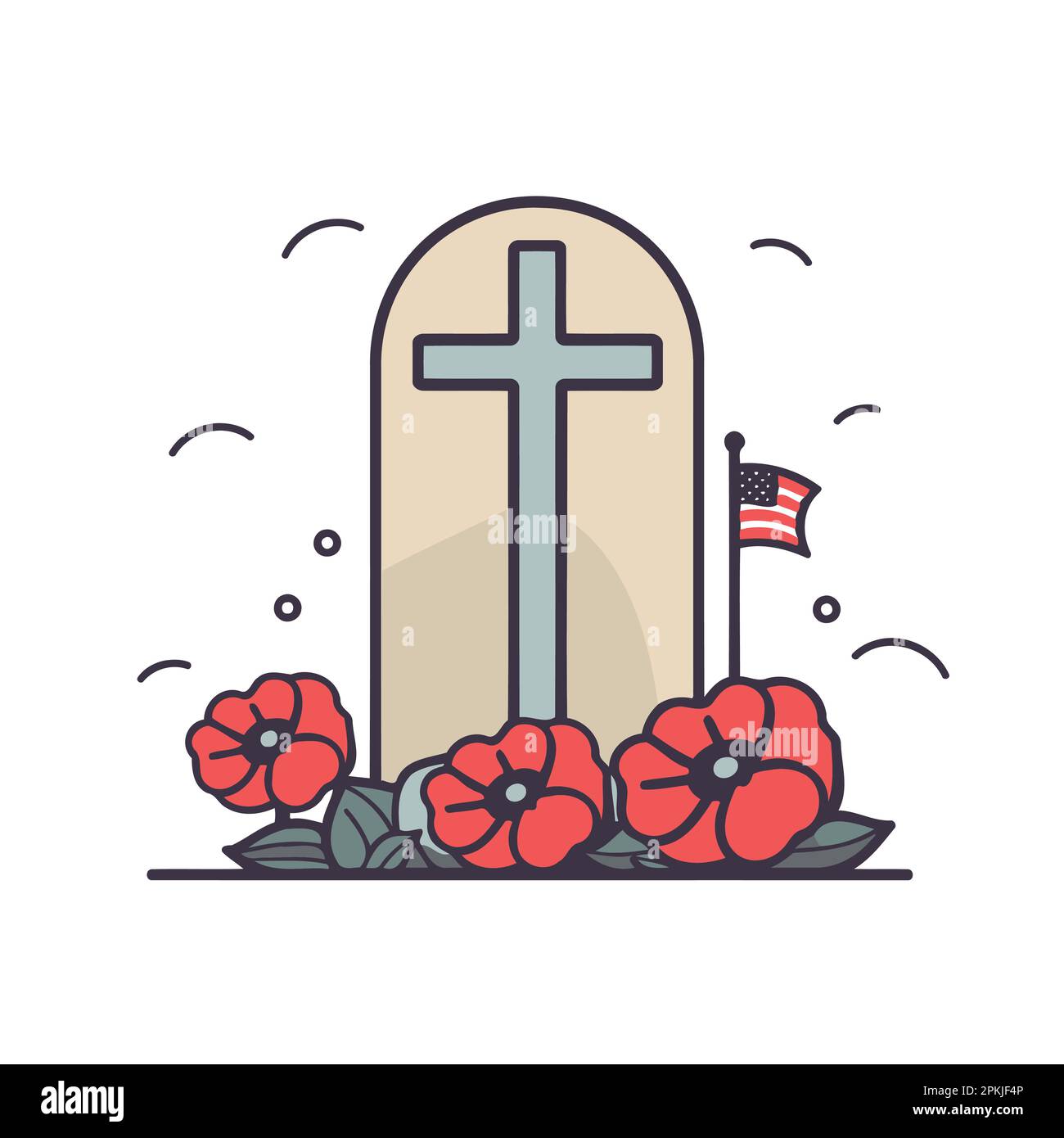 fiori di papavero rosso nel cimitero minimalista illustrazione vettoriale Illustrazione Vettoriale