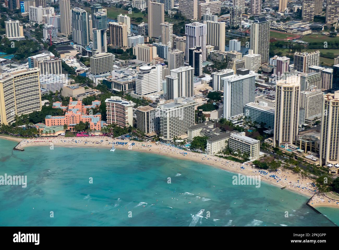 Hawaii: Il nostro viaggio in elicottero intorno all'isola di o'AHU. Waikiki Beach Foto Stock