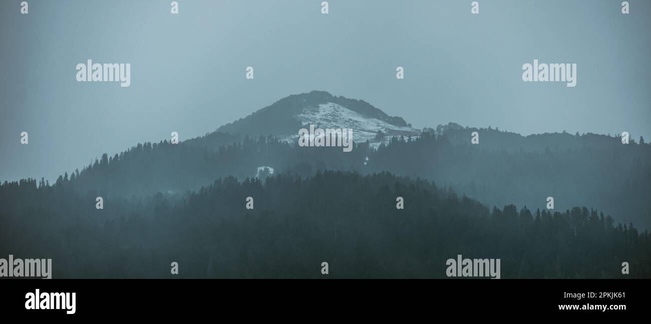 Montagne nebbiose Foto Stock