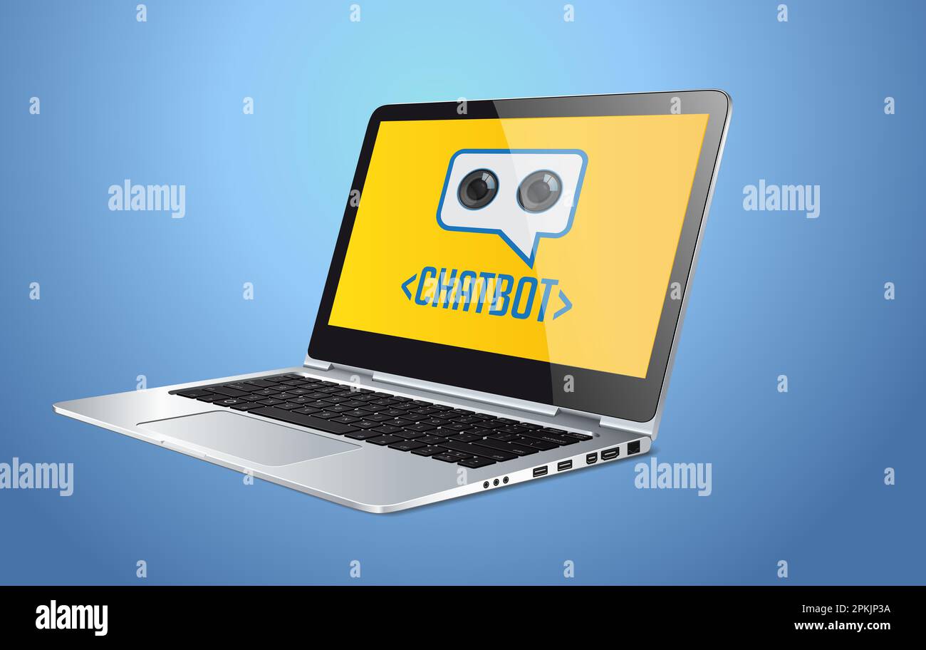 Chatbot ai - tecnologia intelligente dei bot - concetto di personal computer Foto Stock