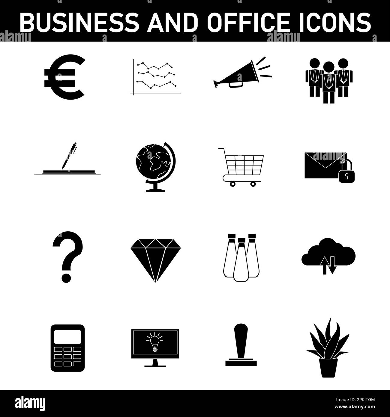 Raccolta di icone semplici sul tema: Affari e ufficio. Isolato su sfondo bianco. Foto Stock