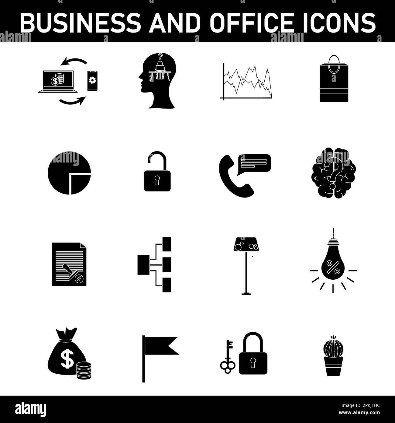 Raccolta di icone semplici sul tema: Affari e ufficio. Isolato su sfondo bianco. Foto Stock