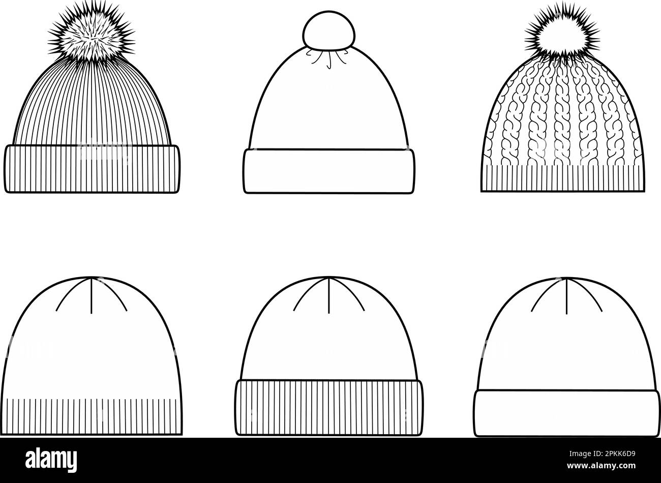 Set di berretti invernali in maglia. Illustrazione Vettoriale