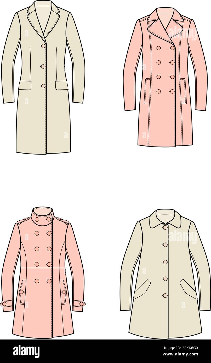 Set di cappotti donna. Illustrazione Vettoriale