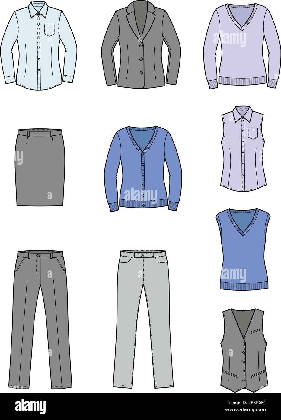 Set di abiti da lavoro per donne. Illustrazione Vettoriale