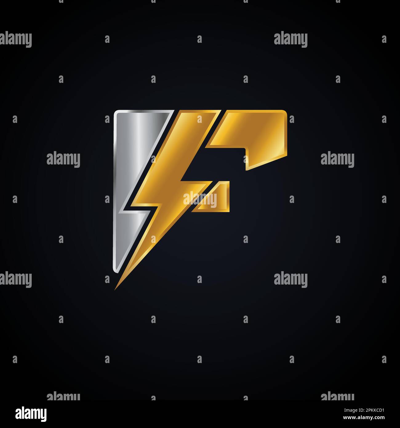 Logo F Letter con design Lightning Thunder Bolt Vector. Figura vettore logo F lettera F bullone elettrico. Illustrazione Vettoriale