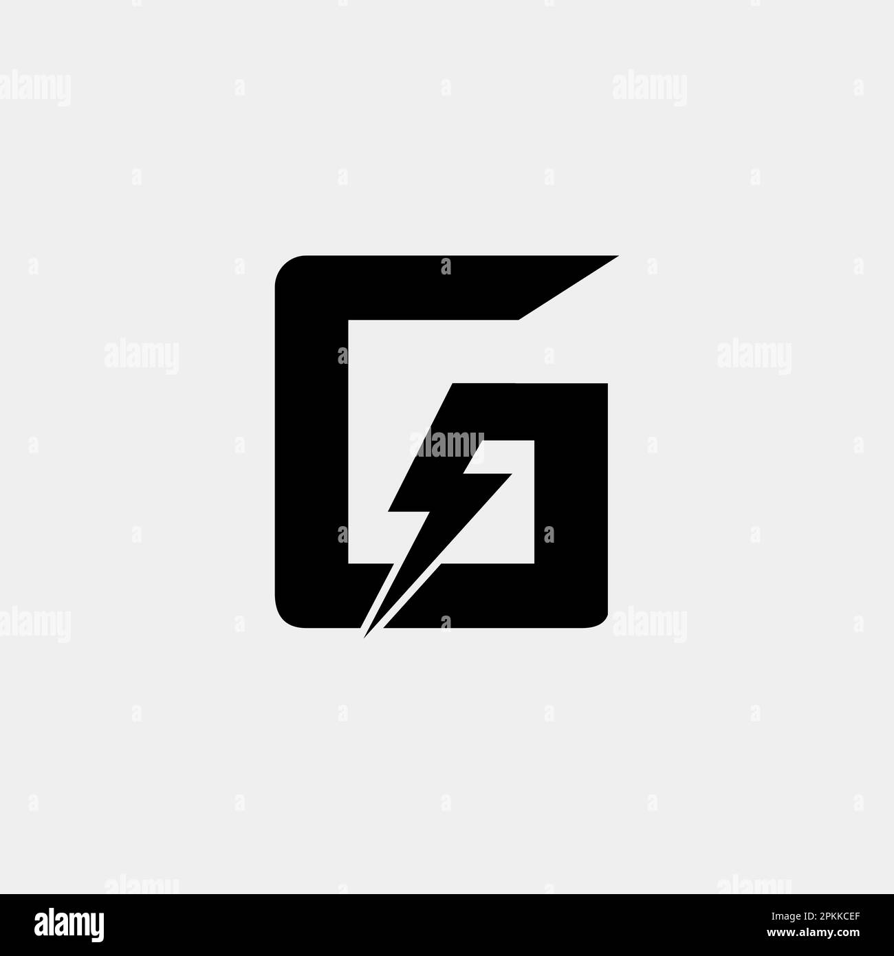 Logo lettera G con design vettoriale Lightning Thunder Bolt. Illustrazione vettoriale del logo lettera G del bullone elettrico. Illustrazione Vettoriale