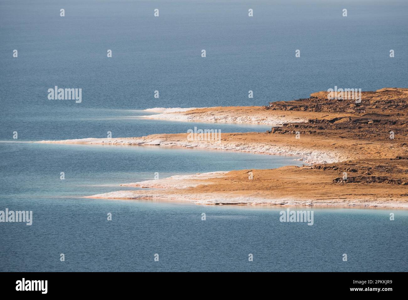Costa con deposito di sale bianco del Mar Morto, Giordania, Medio Oriente Foto Stock