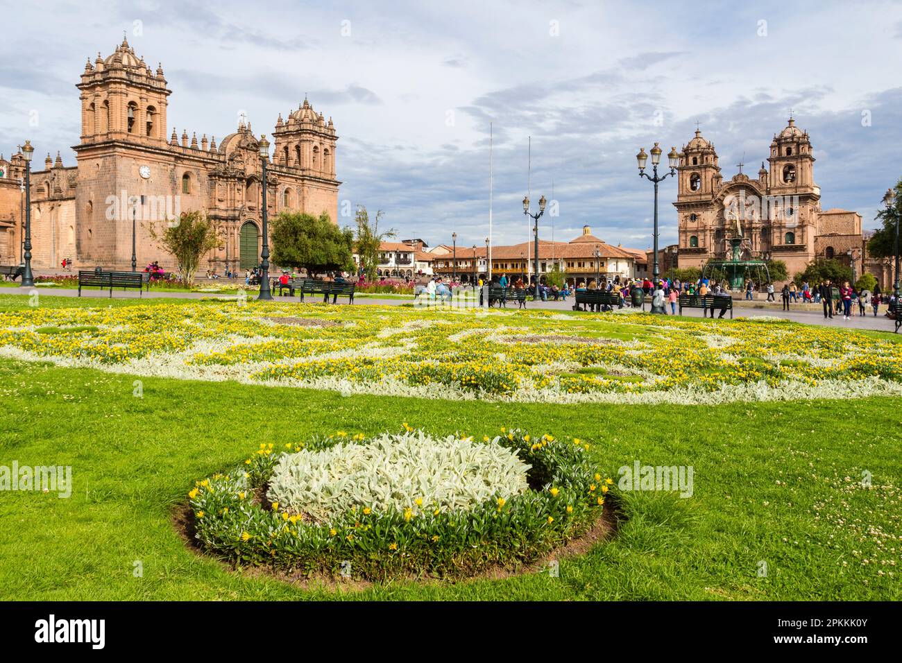 Cattedrale di Cusco e Chiesa della Compagnia di Gesù, Plaza de Armas piazza principale, Patrimonio dell'Umanità dell'UNESCO, Cusco, Perù, Sud America Foto Stock