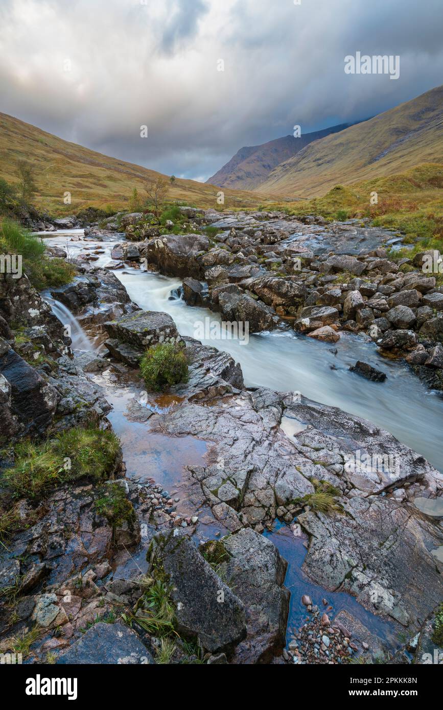 River Etive, Glencoe, Highlands, Scozia, Regno Unito, Europa Foto Stock