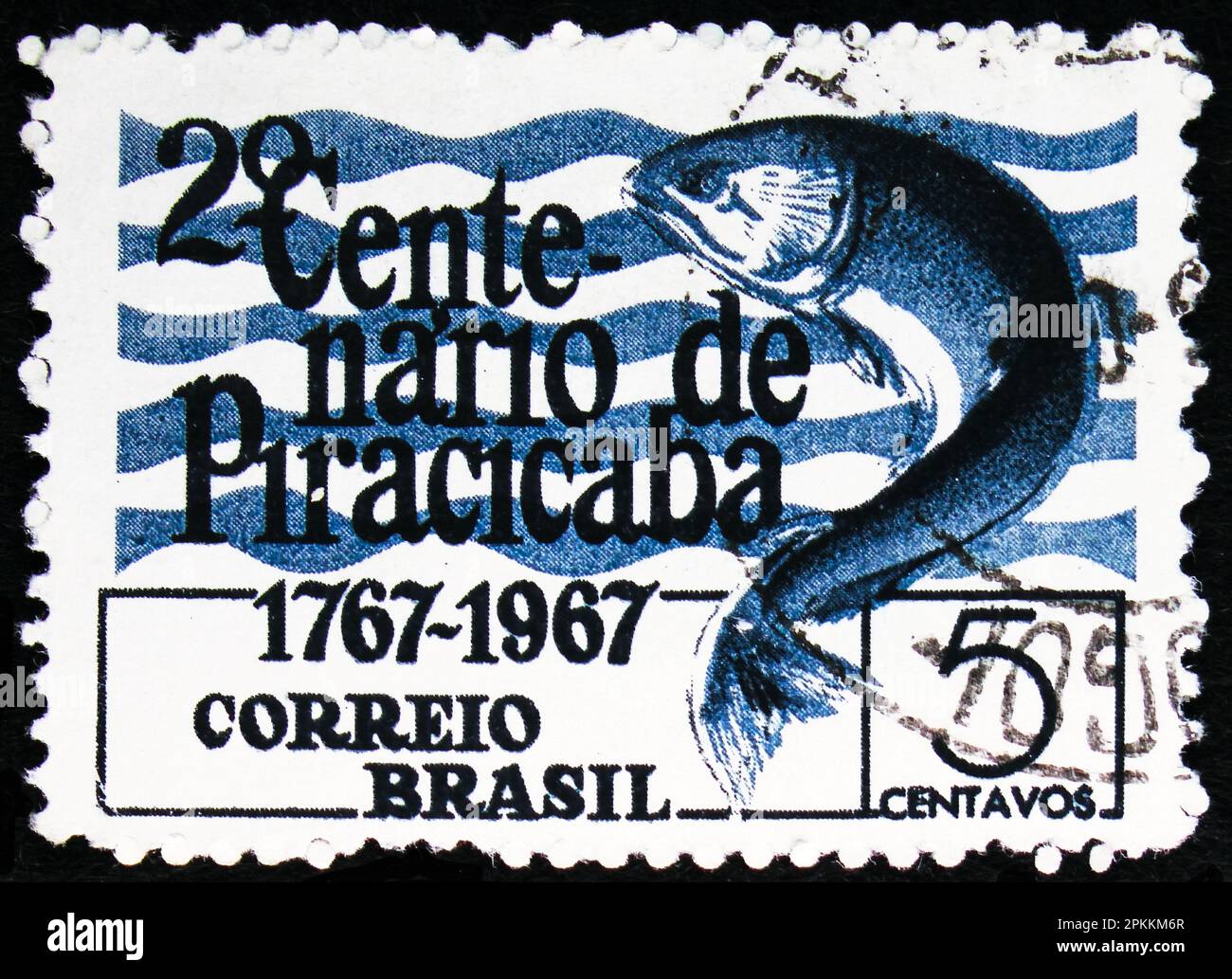 MOSCA, RUSSIA - 26 MARZO 2023: Francobollo stampato in Brasile mostra Piracicaba, circa 1967 Foto Stock