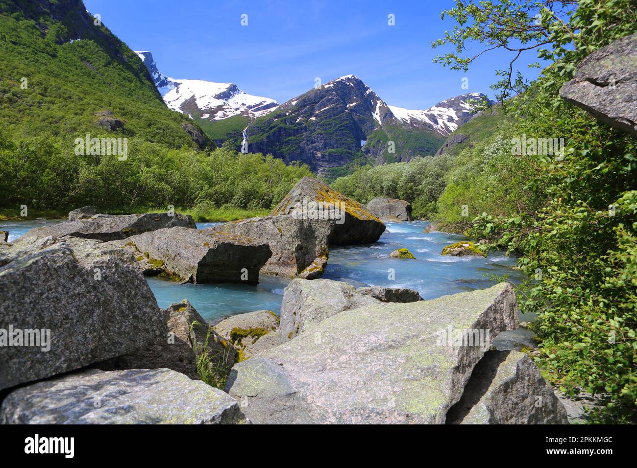 Vicino al ghiacciaio di Briksdal, Olden, Vestland, Norvegia, Scandinavia, Europa Foto Stock