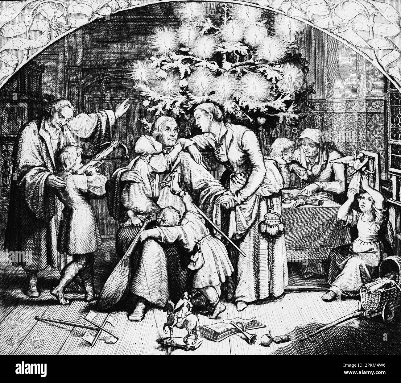 Martin Luther, che eccita l'inverno e il Natale insieme alla sua famiglia, , illustrazione storica 1851 Foto Stock