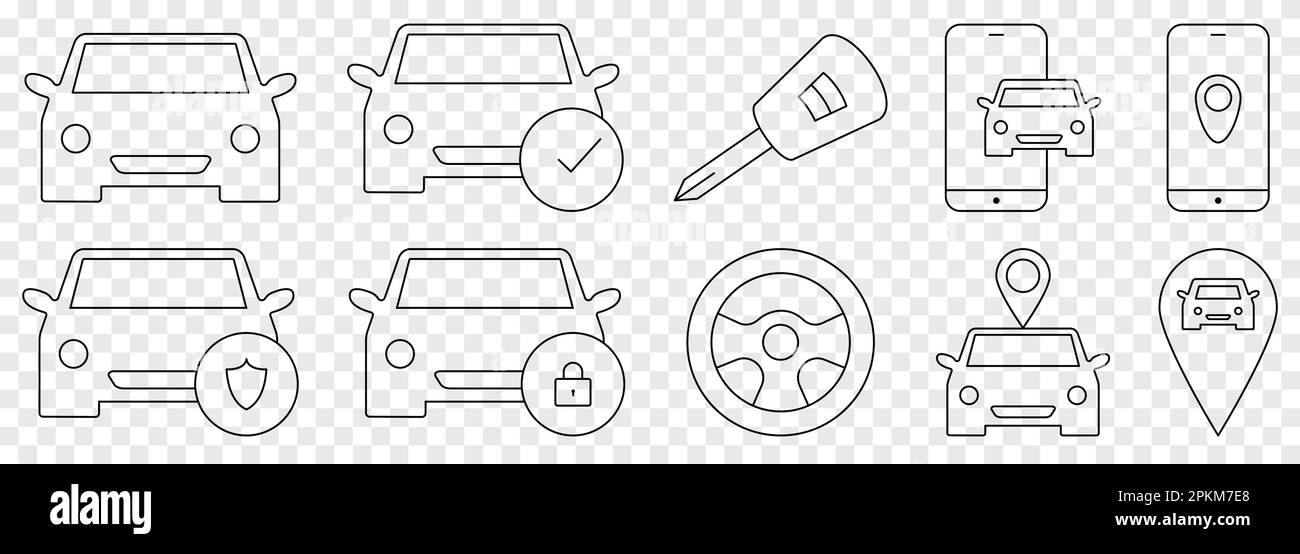 Icone della linea di condivisione dell'auto. Il design può essere utilizzato per applicazioni Web e mobili. Illustrazione vettoriale isolata su sfondo trasparente Illustrazione Vettoriale