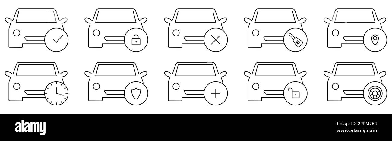 Icone di noleggio auto. Il design può essere utilizzato per applicazioni Web e mobili. Illustrazione vettoriale Illustrazione Vettoriale