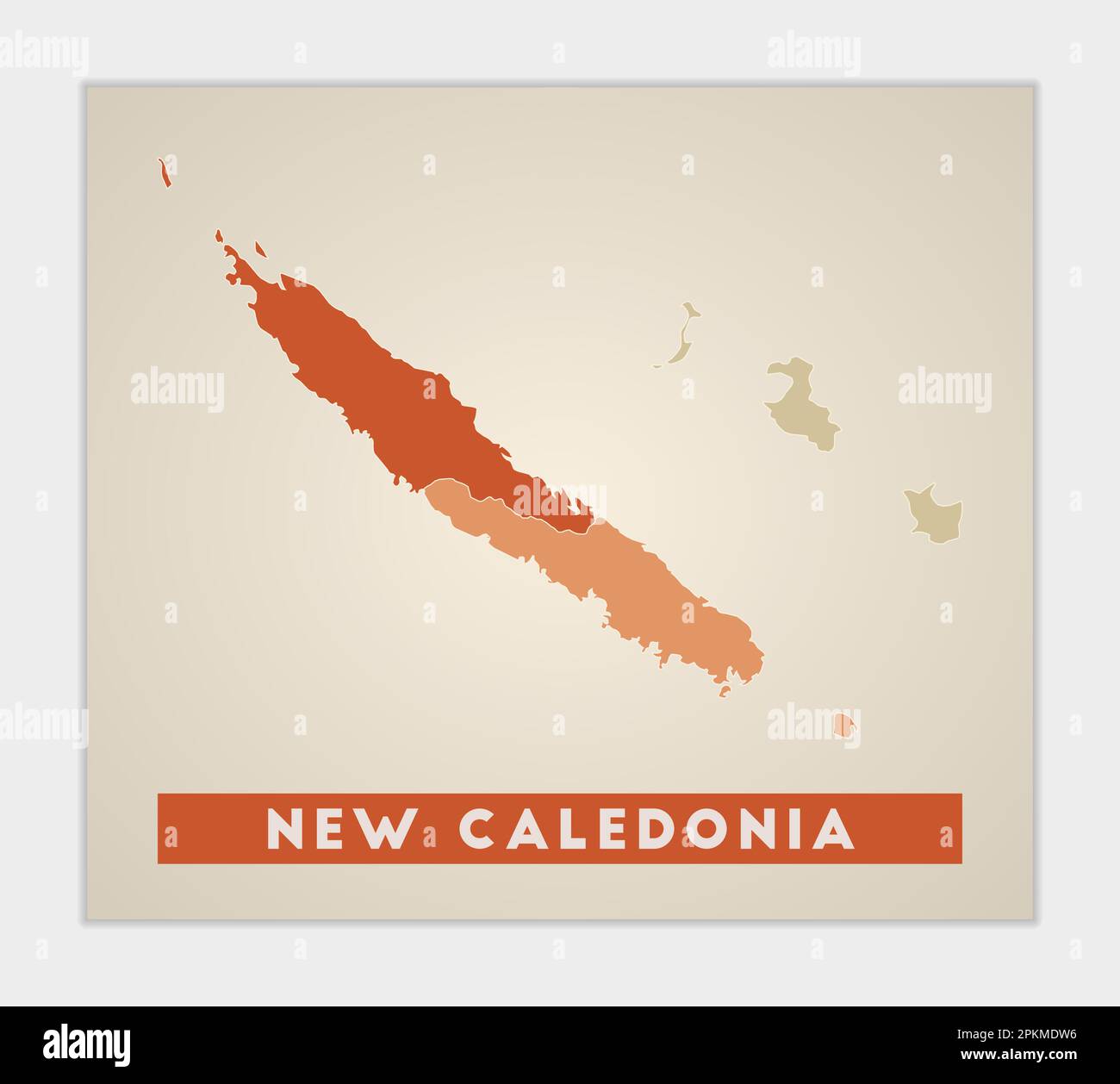 Nuovo poster Caledonia. Mappa del paese con regioni colorate. Forma della Nuova Caledonia con nome del paese. Impressionante illustrazione vettoriale. Illustrazione Vettoriale