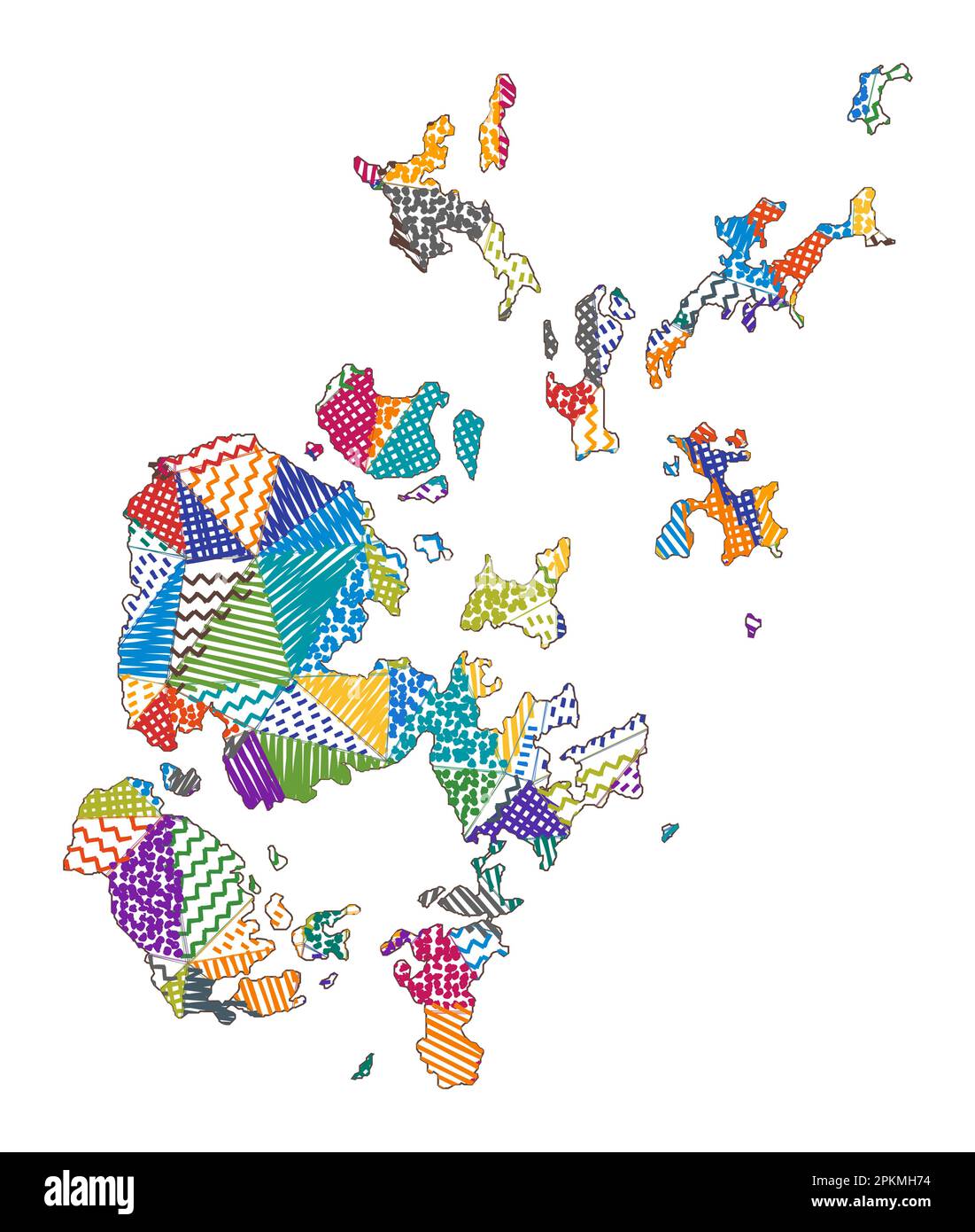 Mappa in stile capretto delle Isole Orcadi. Poligoni disegnati a mano a forma di Isole Orcadi. Illustrazione vettoriale. Illustrazione Vettoriale