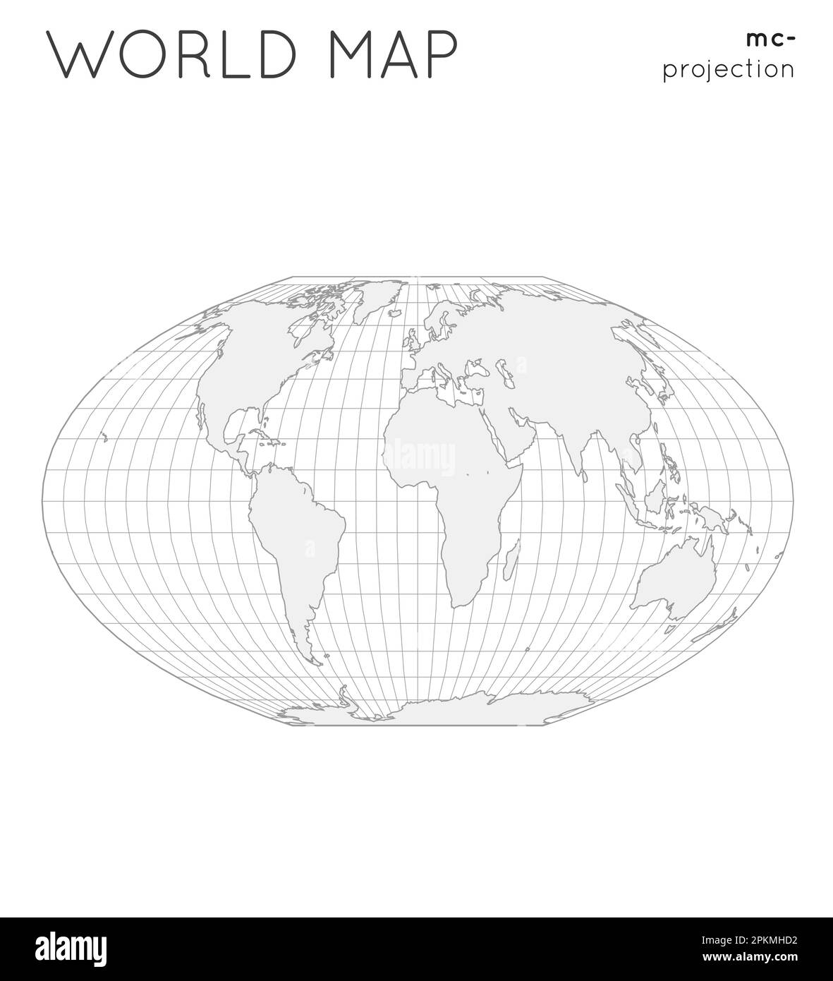Mappa del mondo. Globo con proiezione quartic a polare piatto McBryde-Thomas, con linee reticolate. Illustrazione vettoriale. Illustrazione Vettoriale