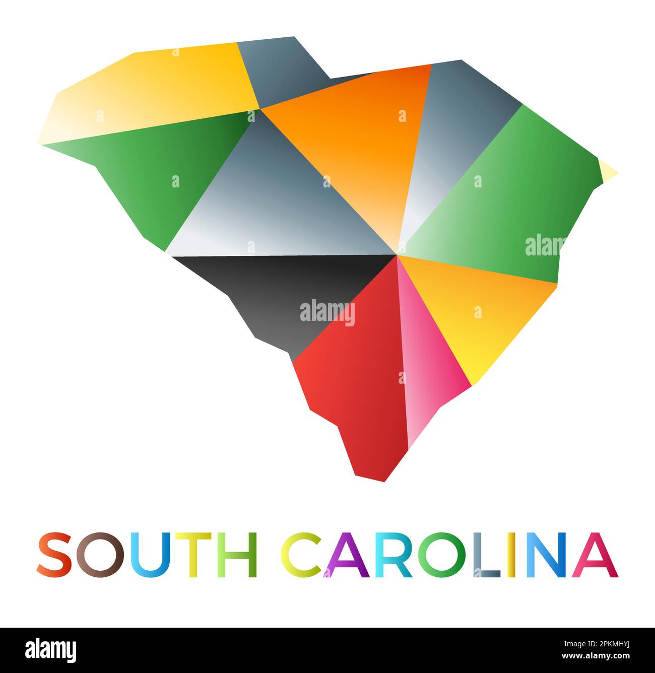 Colore brillante, forma South Carolina. Logo Stati Uniti in stile geometrico multicolore. Design moderno e alla moda. Illustrazione vettoriale creativa. Illustrazione Vettoriale