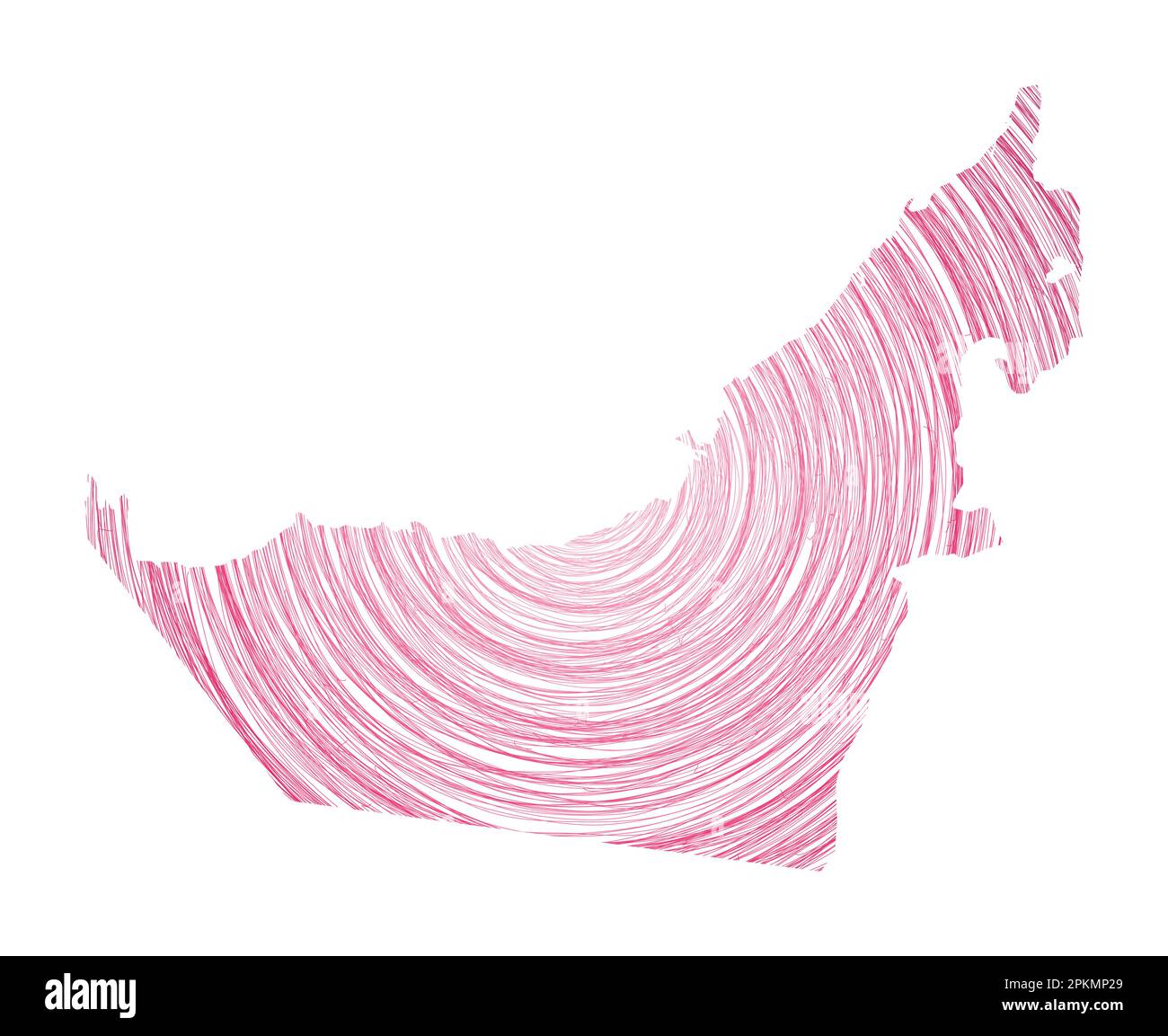 Mappa degli Emirati Arabi Uniti riempita con cerchi concentrici. Disegnare cerchi di stile a forma di paese. Illustrazione vettoriale. Illustrazione Vettoriale