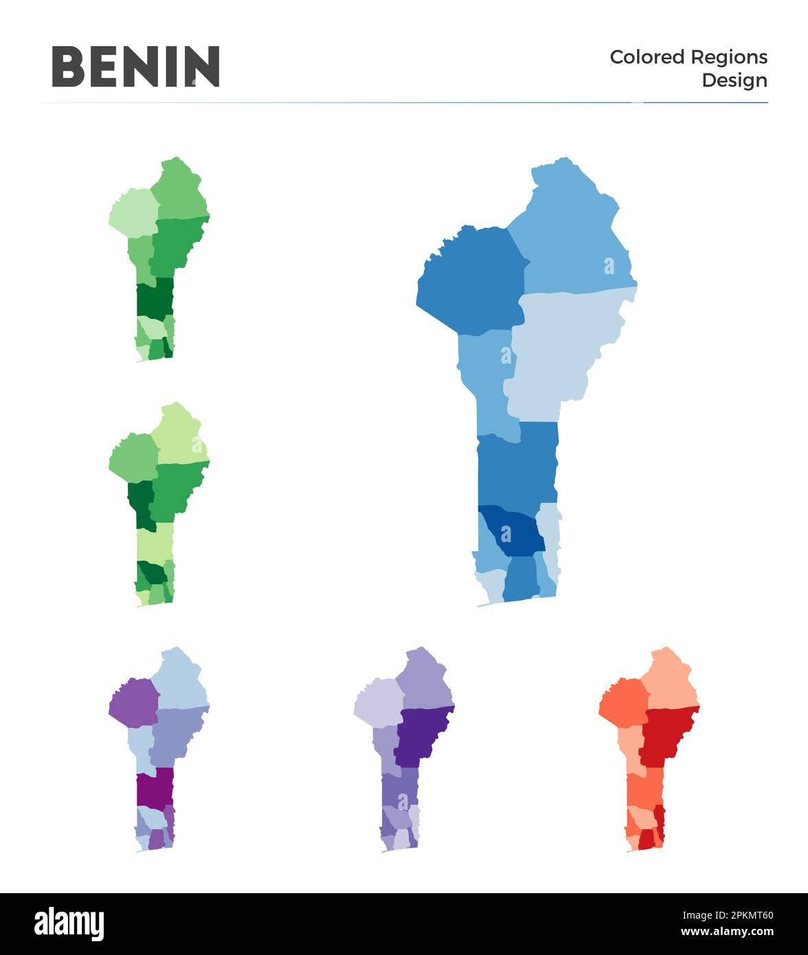 Mappa Benin raccolta. Borders of Benin per la tua infografica. Regioni di paese colorate. Illustrazione vettoriale. Illustrazione Vettoriale