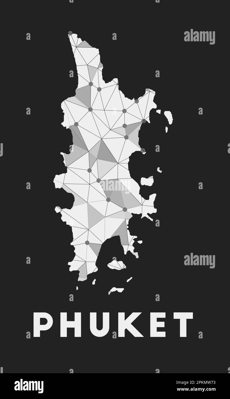 Phuket - rete di comunicazione mappa dell'isola. Design geometrico alla moda di Phuket su sfondo scuro. Illustrazione Vettoriale