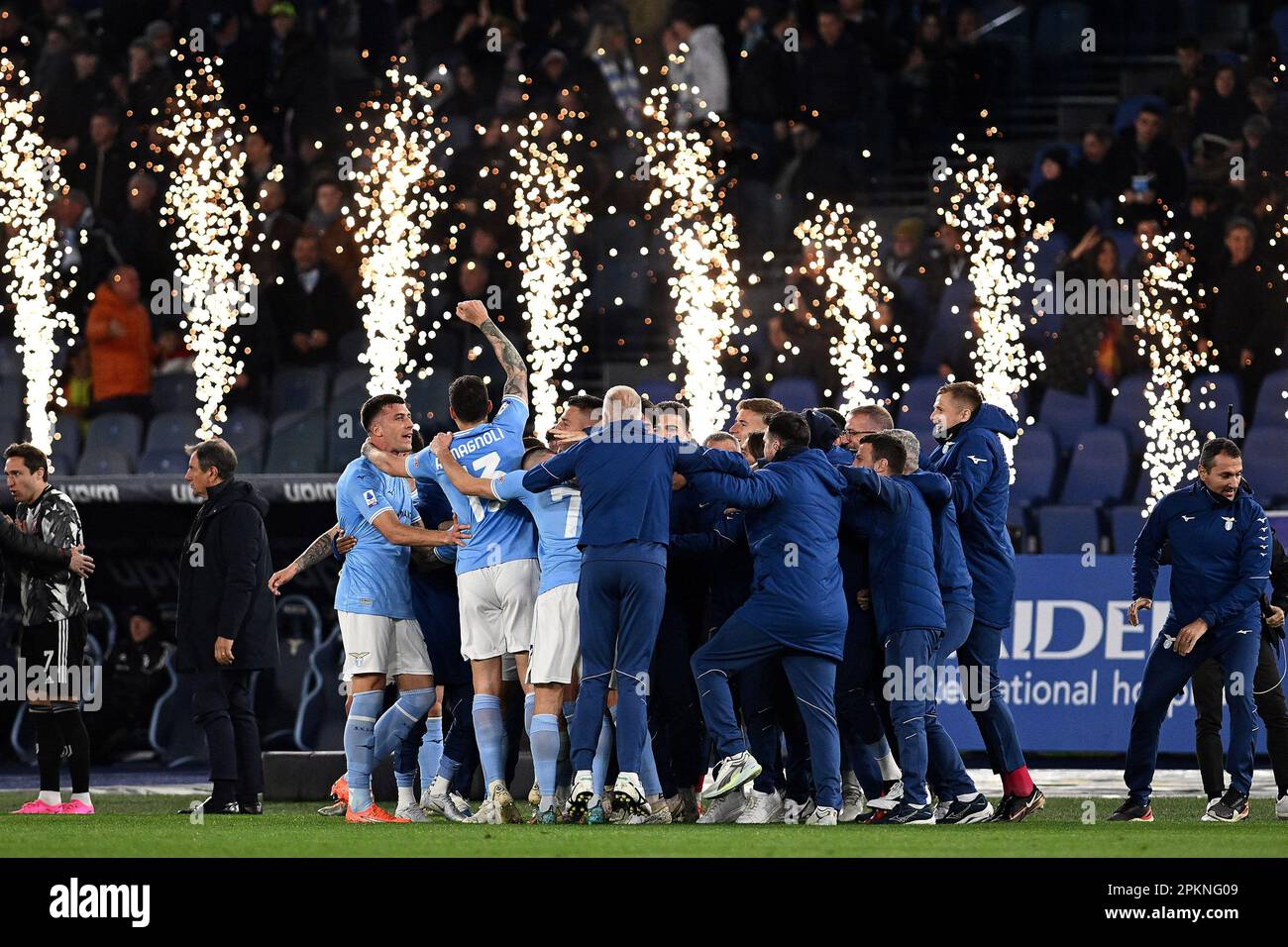 Roma, Italia. 8th Apr, 2023. SS Lazio in occasione della Serie Una partita tra SS Lazio e FC Juventus allo Stadio Olimpico il 8 aprile 2023 a Roma. (Credit Image: © Gennaro Masi/Pacific Press via ZUMA Press Wire) SOLO PER USO EDITORIALE! Non per USO commerciale! Foto Stock
