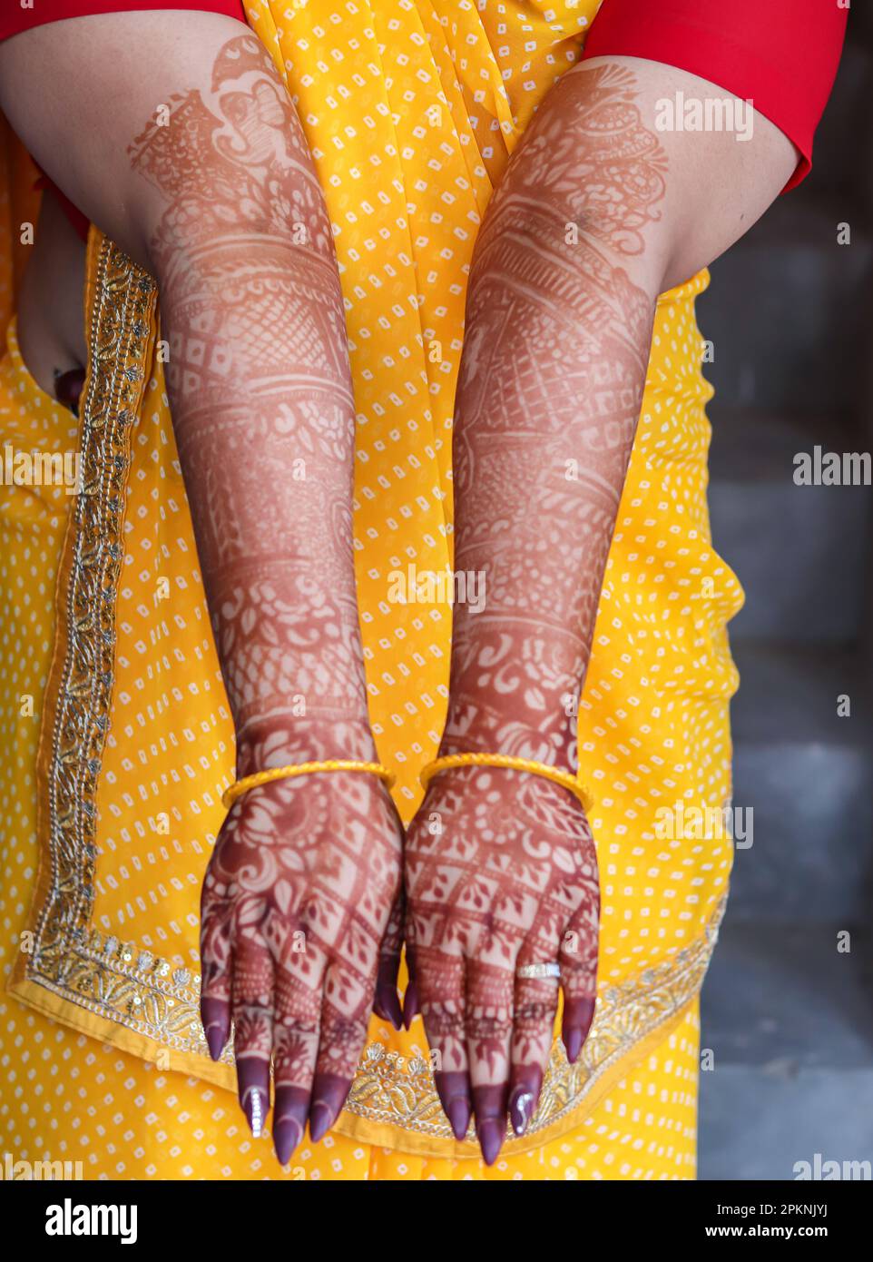decorato a mano con un fantastico tatuaggio all'henné o con un'arte di mehndi dall'angolo piatto Foto Stock