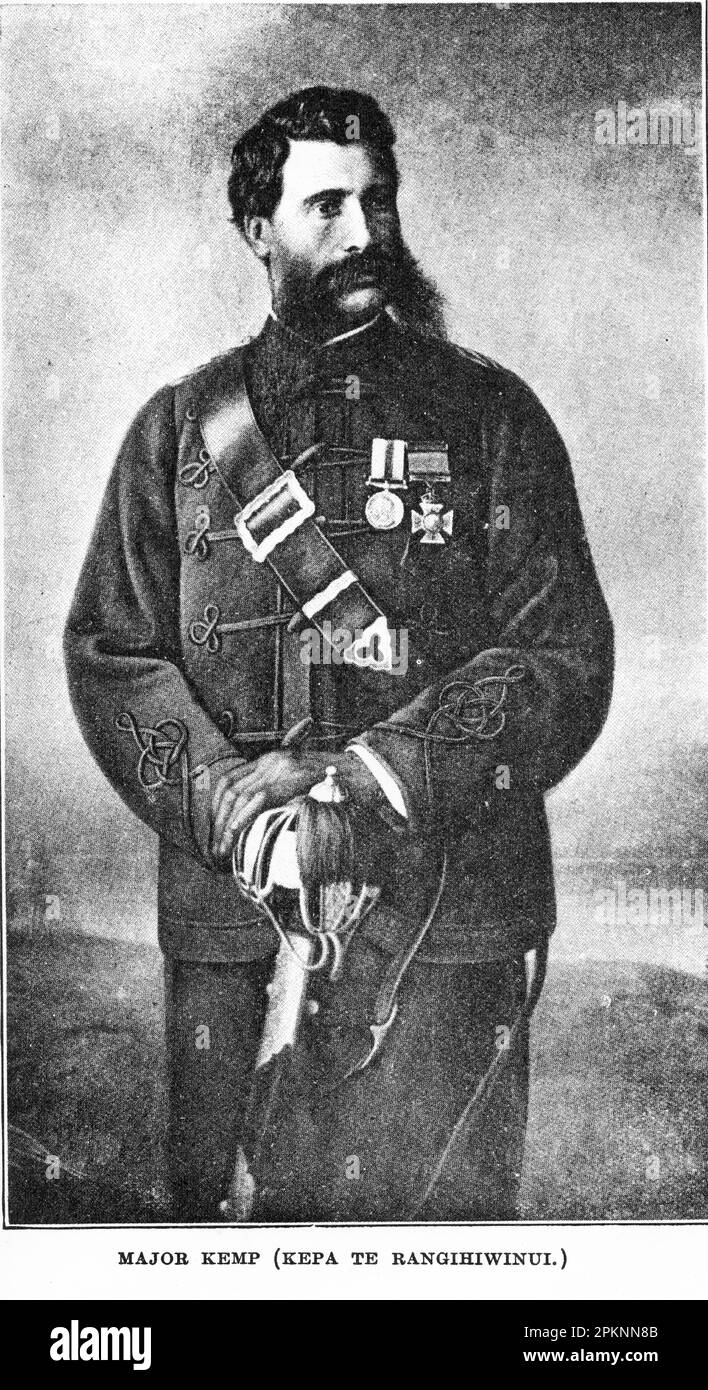 Ritratto del maggiore Kemp (Kepe te Ranghiwinui) ufficiale con le forze governative durante le guerre terrestri Taranaki del 1860s in Nuova Zelanda Foto Stock