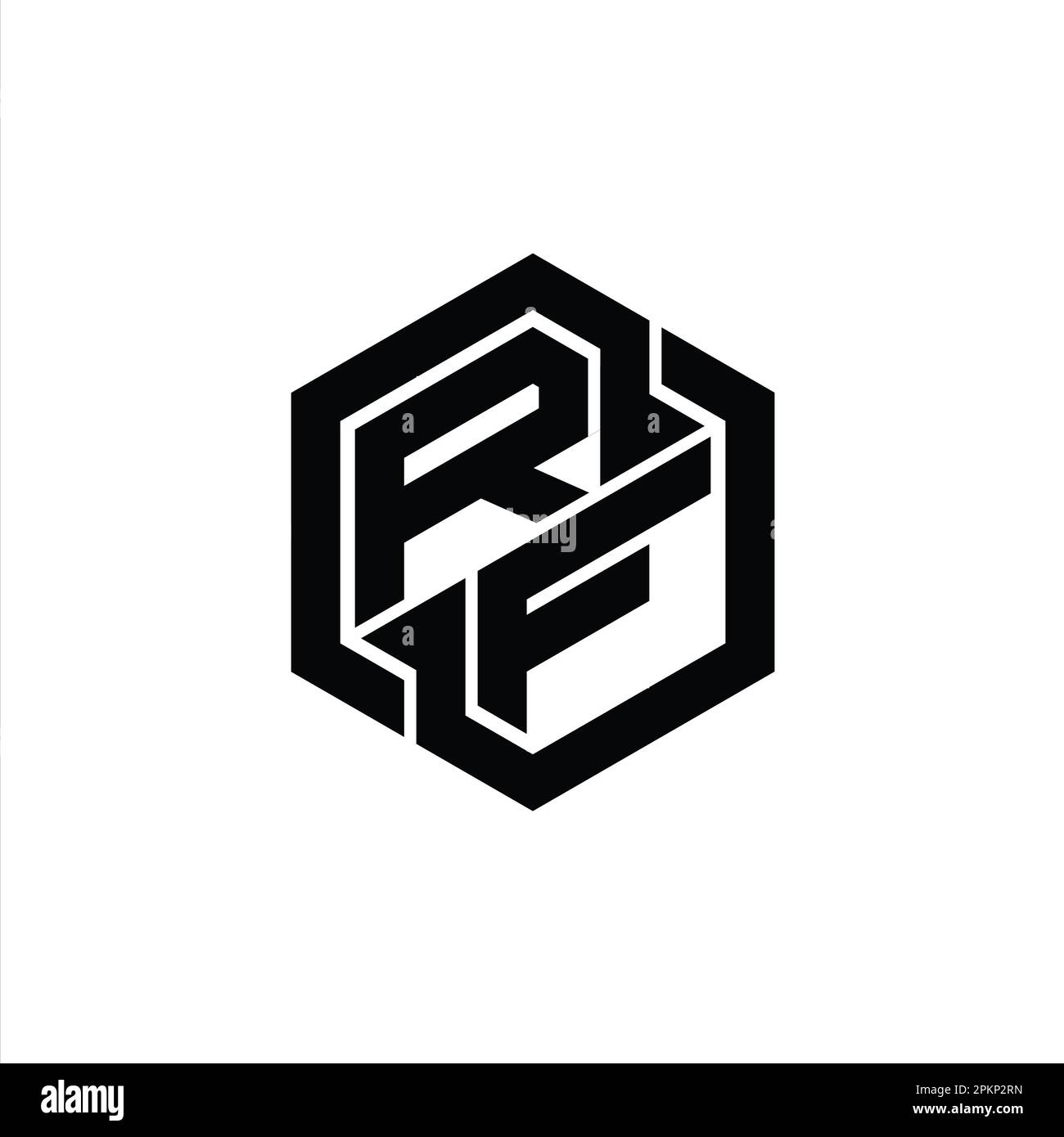 Gioco monogramma con logo RF con modello di design a forma geometrica esagonale Foto Stock