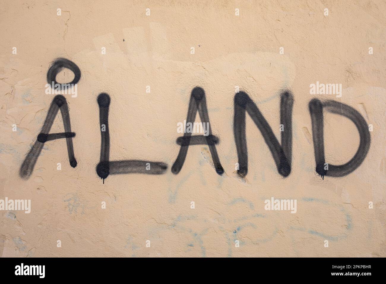 Åland graffiti nel distretto di Suvilahti di Helsinki, Finlandia Foto Stock