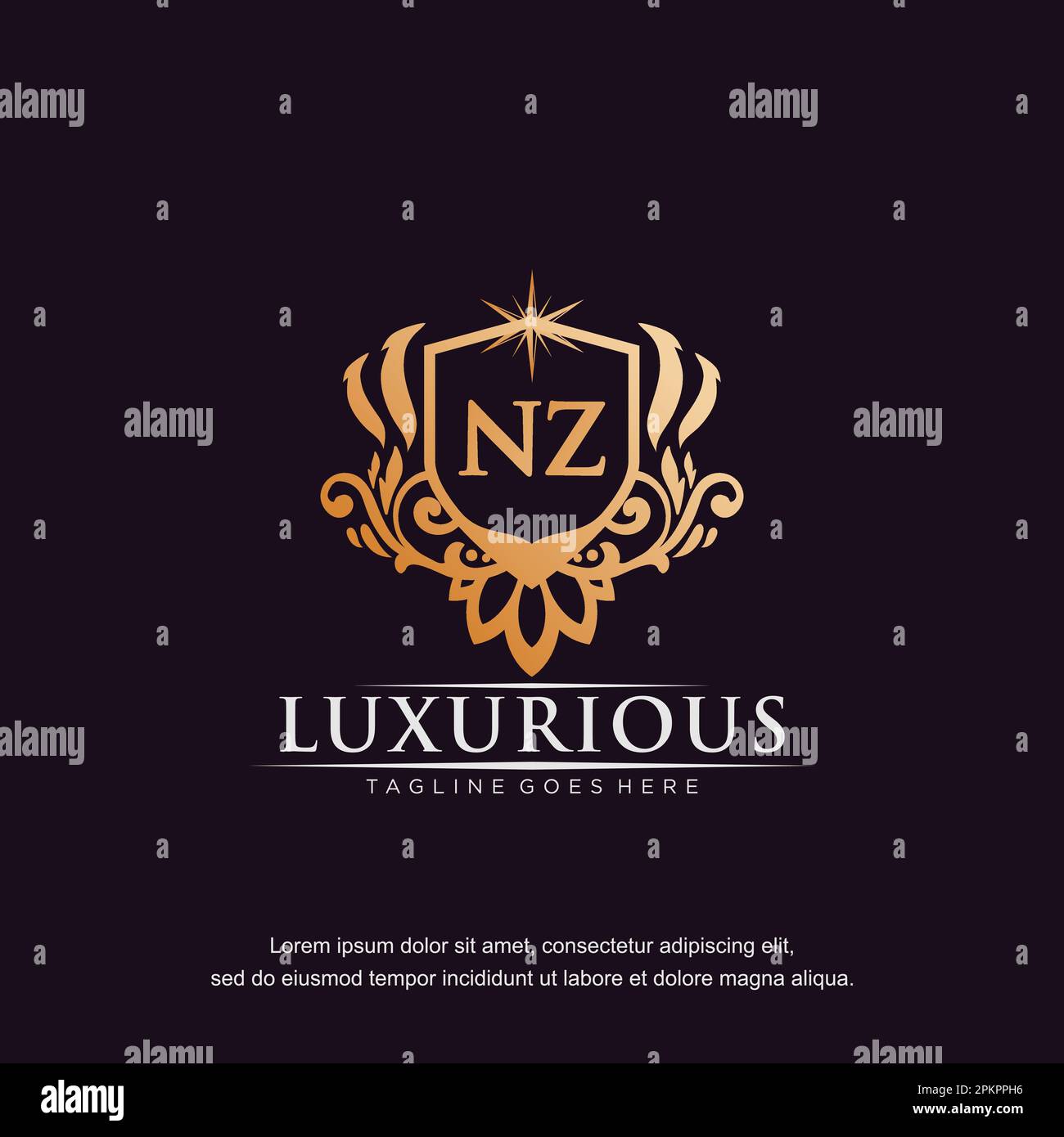 NZ lettera iniziale lusso ornamento oro monogramma logo vettore modello. Illustrazione Vettoriale