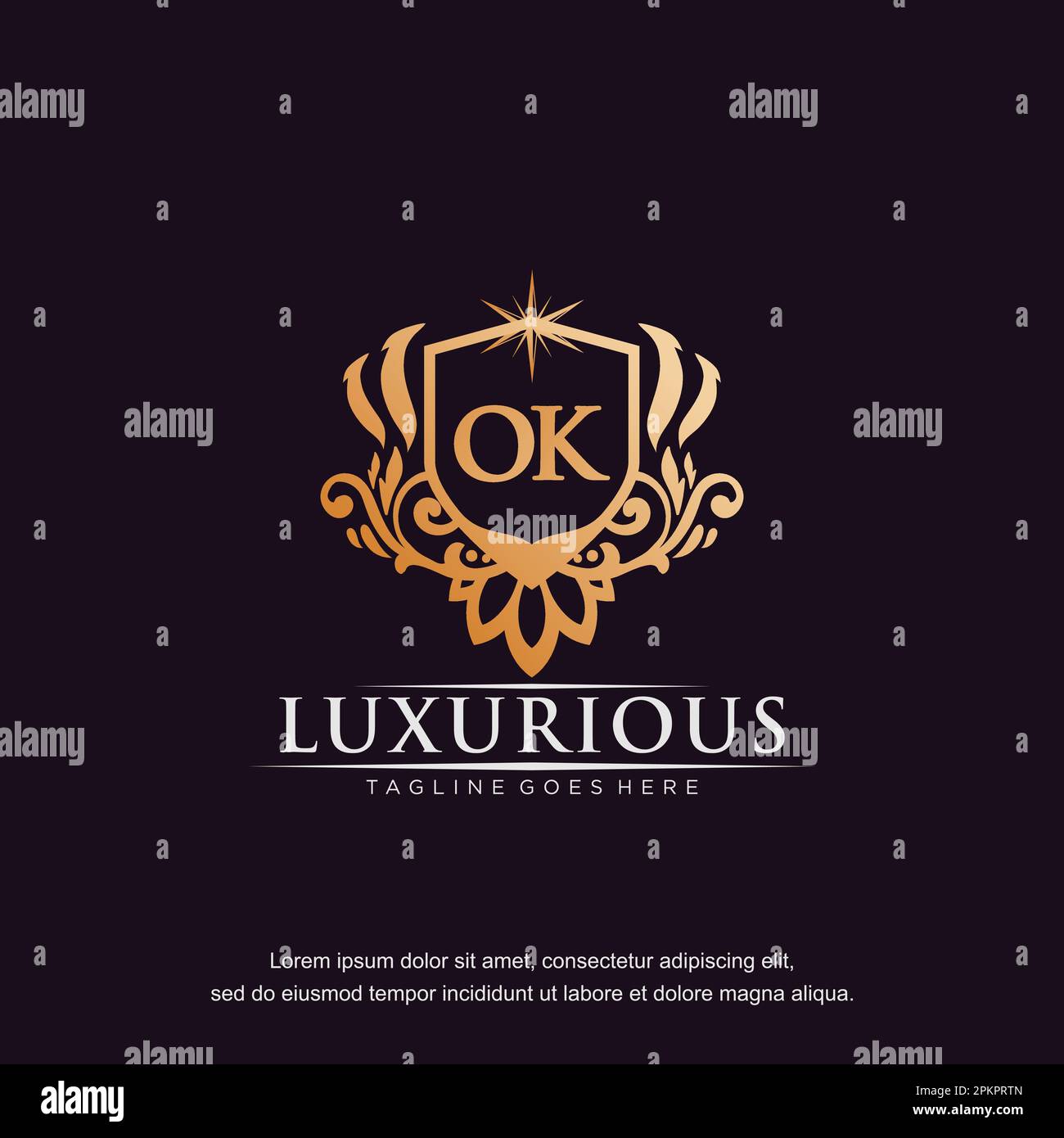 OK lettera iniziale lusso ornamento oro monogramma logo modello vettore. Illustrazione Vettoriale