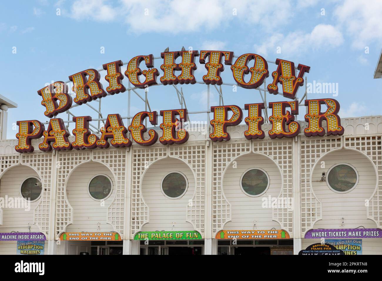 Brighton, regno unito, 23, agosto 2022 Brighton Palace Pier segno, East Sussex, Inghilterra, Regno Unito, Europa Foto Stock
