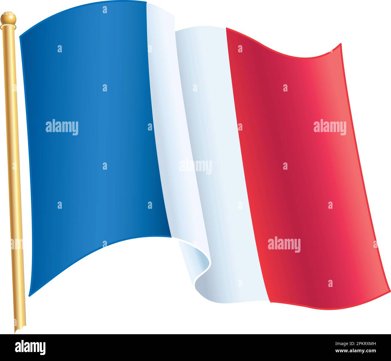 Bandiera francese; sventolando bandiera tricolore di Francia. Un file Adobe Illustrator 6,0; grafica vettoriale - tutte le miscele sono completamente modificabili. Illustrazione Vettoriale