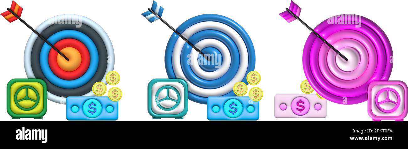 3D illustrazione di un obiettivo di risparmio e di obiettivi aziendali che devono essere raggiunti Foto Stock