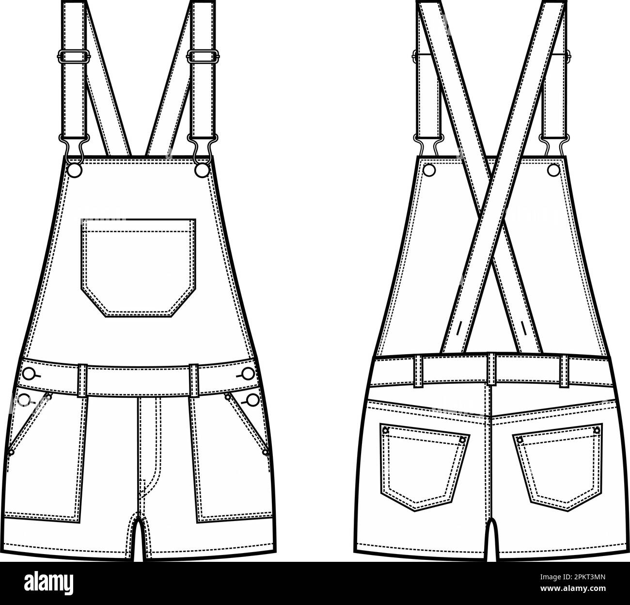 Pantaloncini jeans da donna. CAD moda. Illustrazione Vettoriale