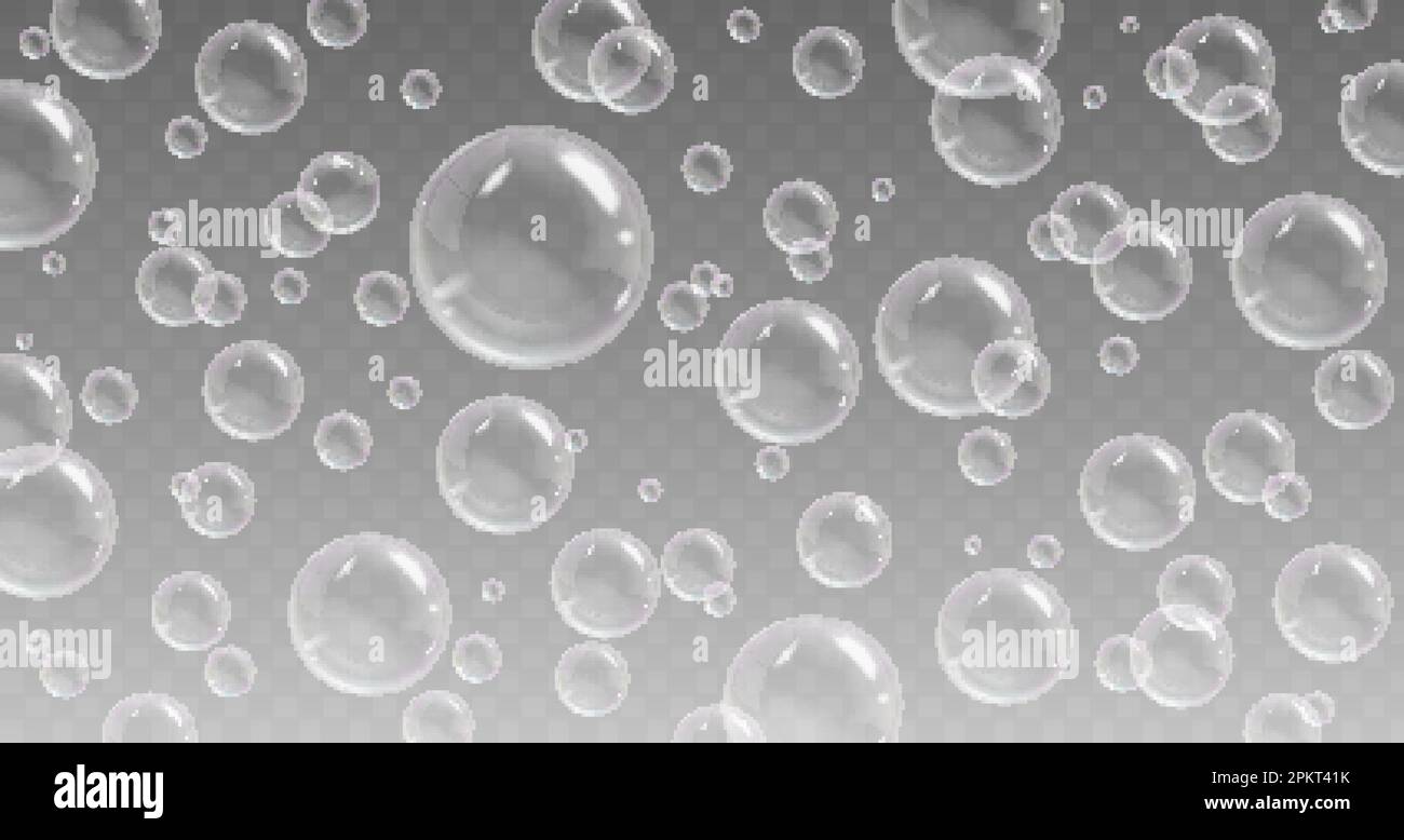 Bolle realistiche di sapone, bolle volanti trasparenti. 3d elementi detergenti saponati con riflessione. Pulire e lavare, palline d'acqua sfondo vettore pithy Illustrazione Vettoriale