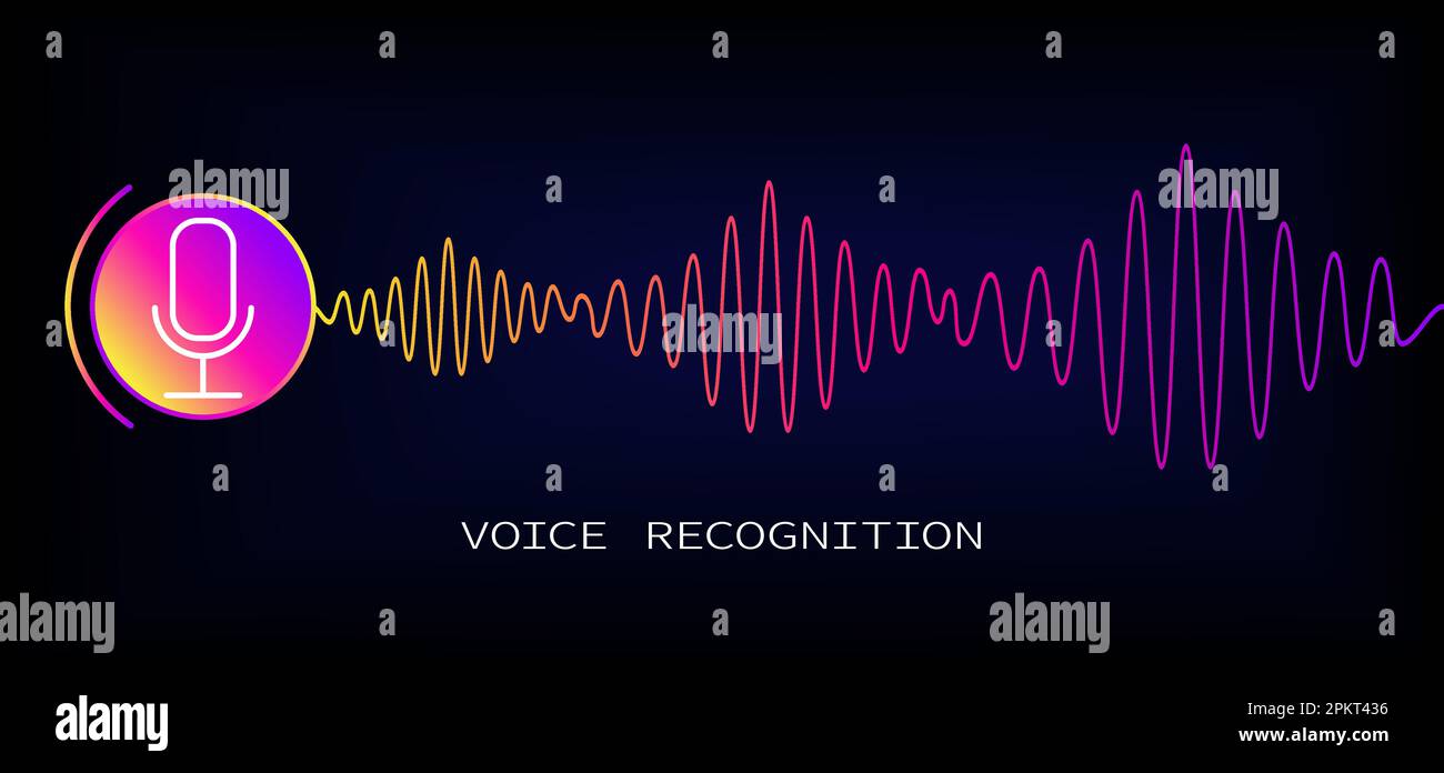 Concetto di riconoscimento vocale audio digitale. Tecnologie vocali e sonore, analisi delle conversazioni e registrazione. Concetto di vettore decent wave musicale Illustrazione Vettoriale