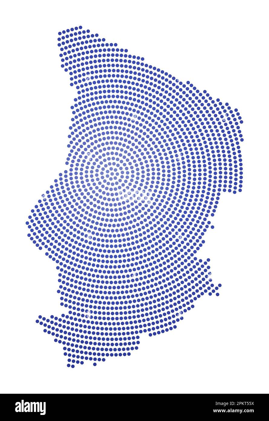 Cartina punteggiata in Ciad. Forma in stile digitale del Ciad. Icona tecnologica del paese con punti graduati. Interessante illustrazione vettoriale. Illustrazione Vettoriale