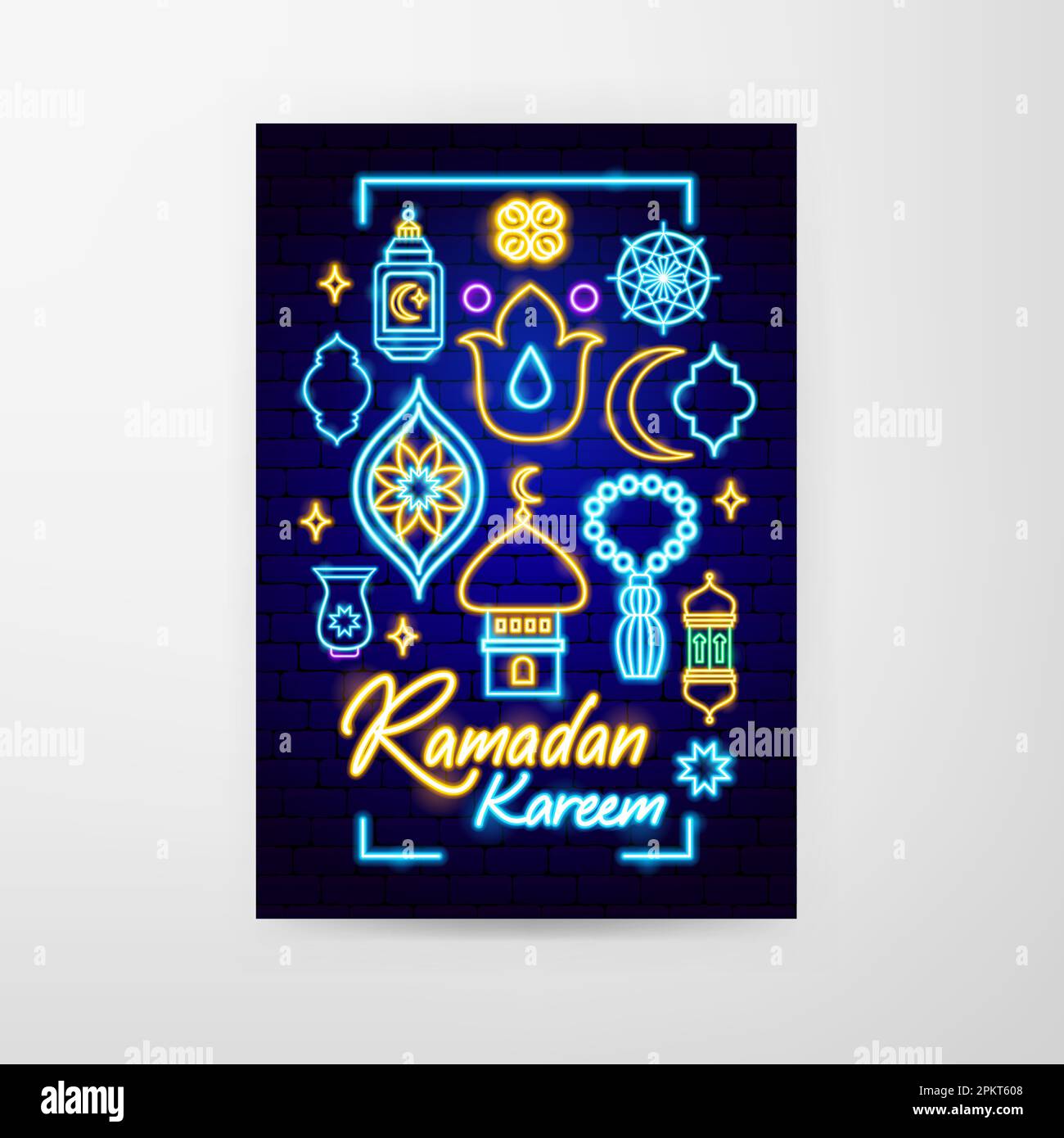 Ramadan Holiday Neon Flyer Illustrazione Vettoriale