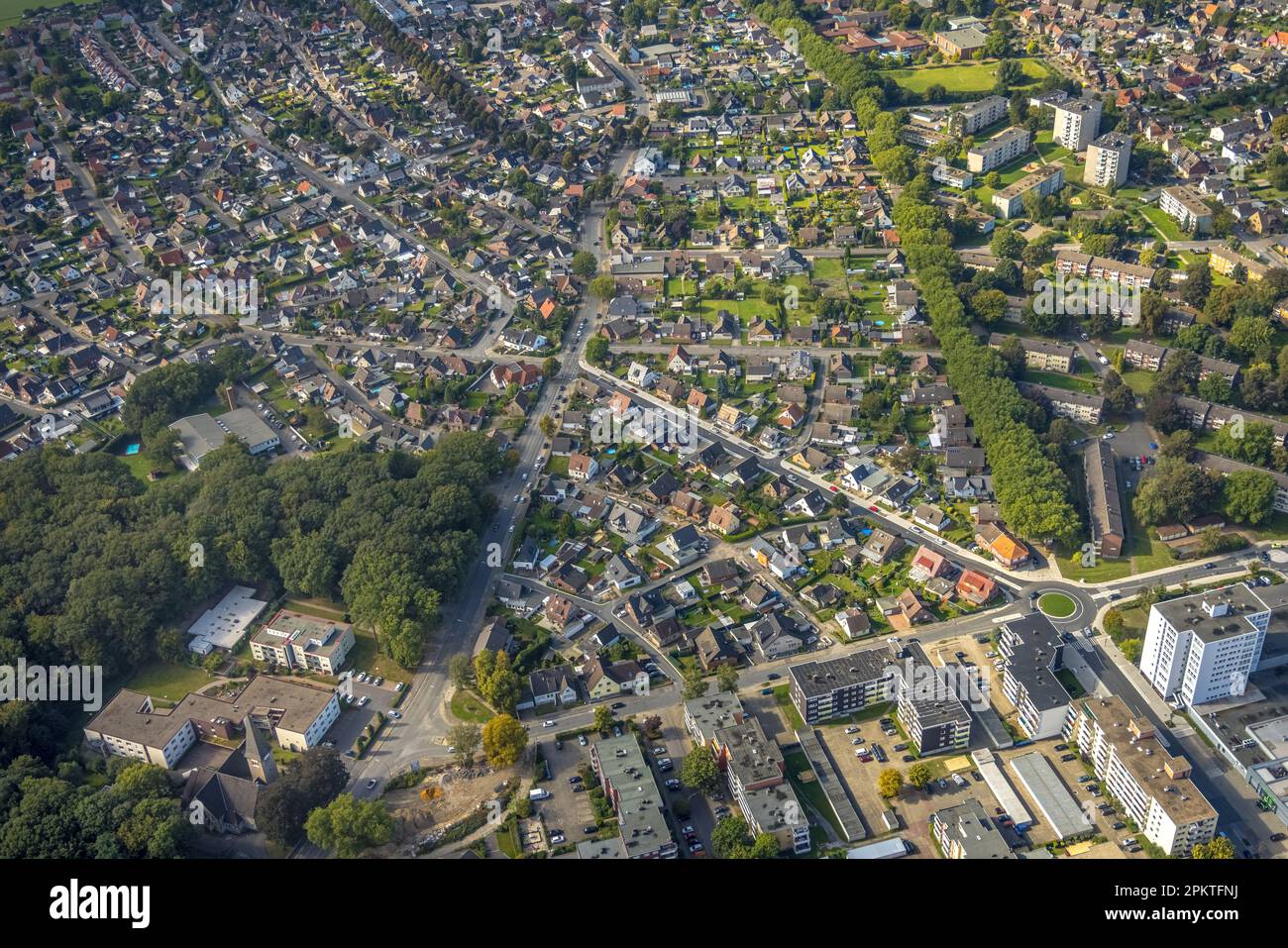 Veduta aerea, posizione Hammer Straße nel distretto Bockum-Hövel a Hammm, zona Ruhr, Renania settentrionale-Vestfalia, Germania, DE, Europa, tassa di proprietà, Hamm, Foto Stock