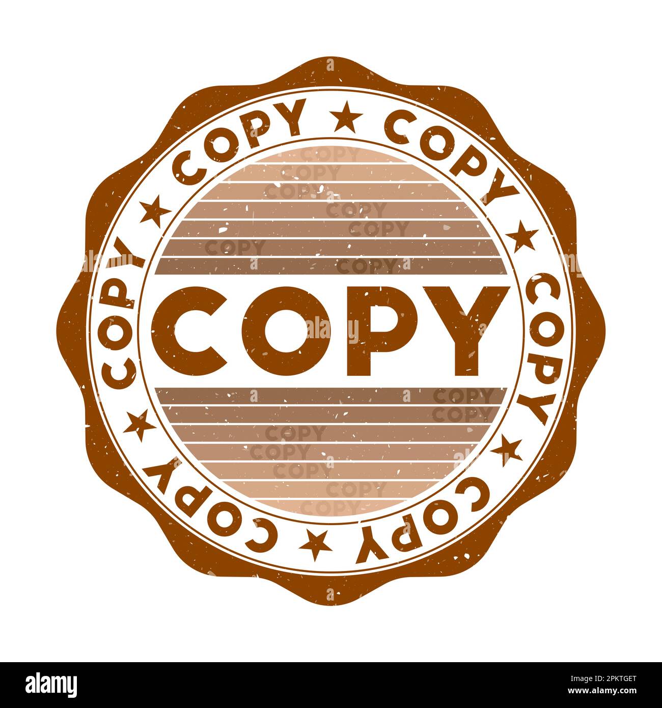 Copia badge. Francobollo tondo grunge con texture in tema di colore espresso Martini. Sigillo geometrico in stile vintage con strisce sfumate. Illustrazione Vettoriale