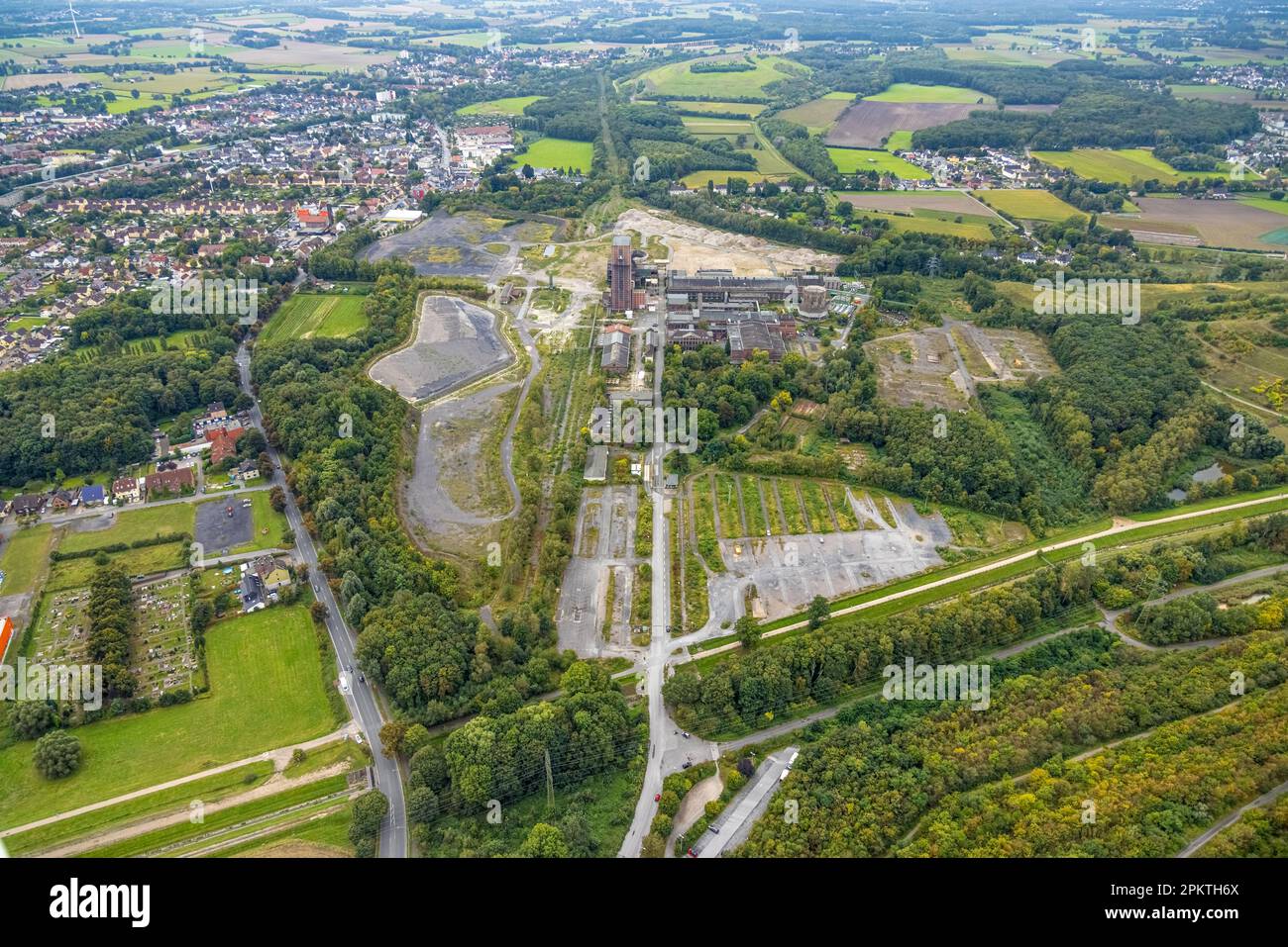 Vista aerea, ex collirio Ost Heinrich Robert con martello torre nel distretto di Herringen a Hamm, zona Ruhr, Renania settentrionale-Vestfalia, Germania, Bergwerk Foto Stock