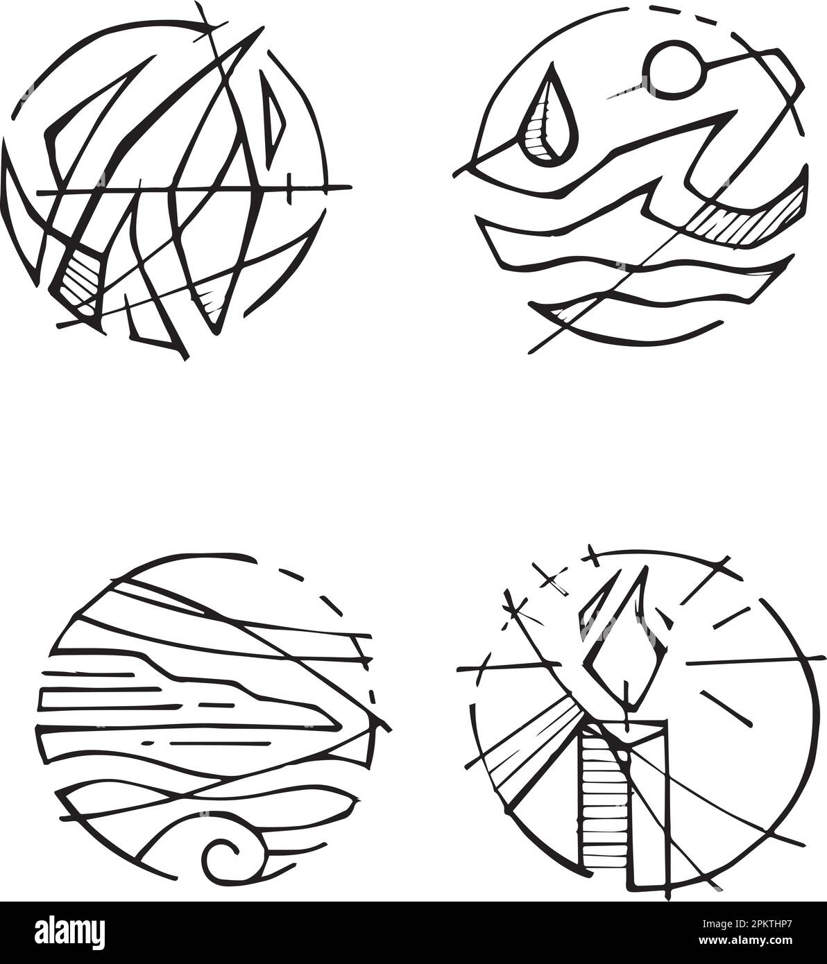 Illustrazione vettoriale disegnata a mano o disegno di simboli cristiani Illustrazione Vettoriale