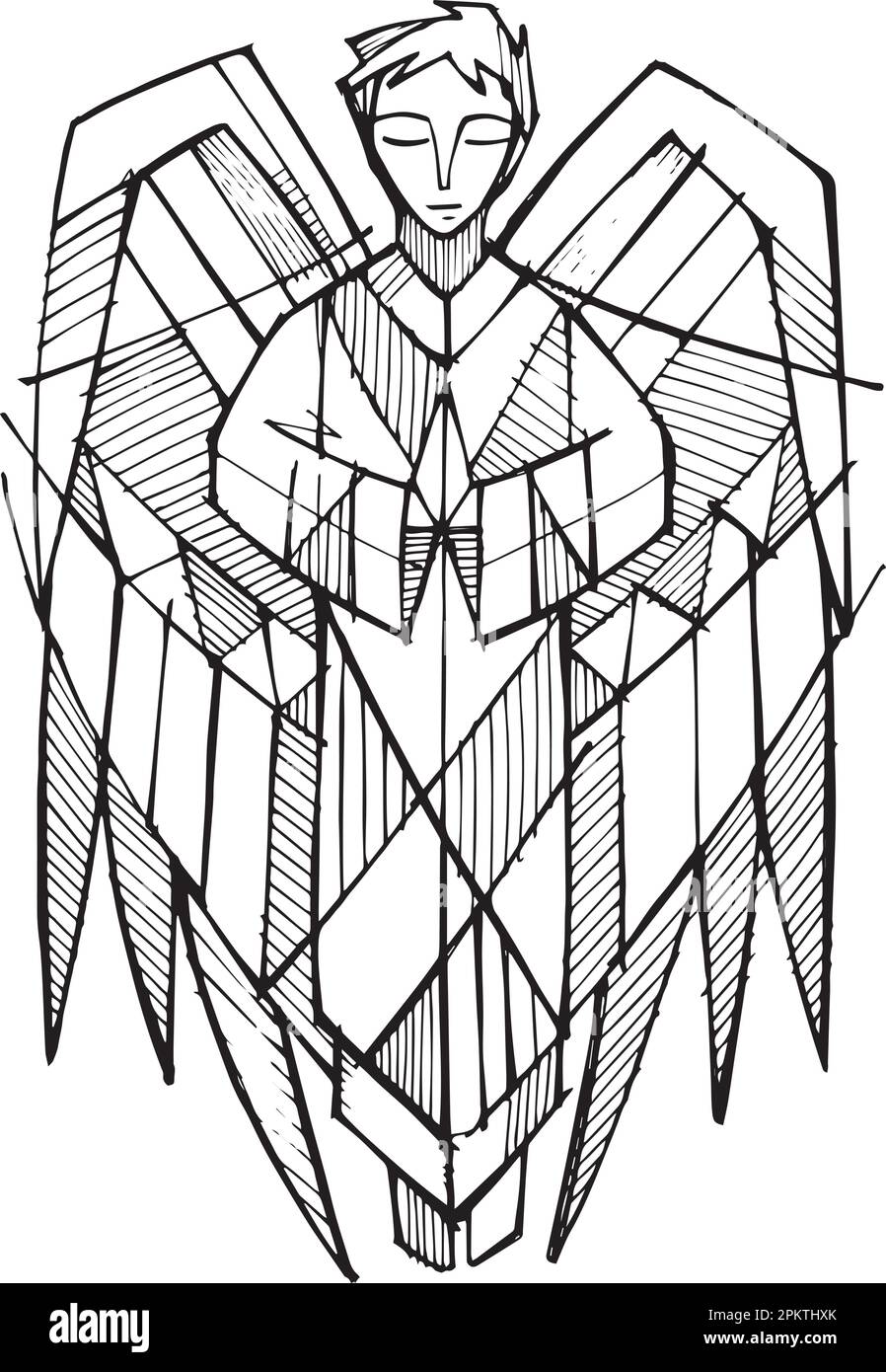 Illustrazione vettoriale disegnata a mano o disegno di un angelo Illustrazione Vettoriale